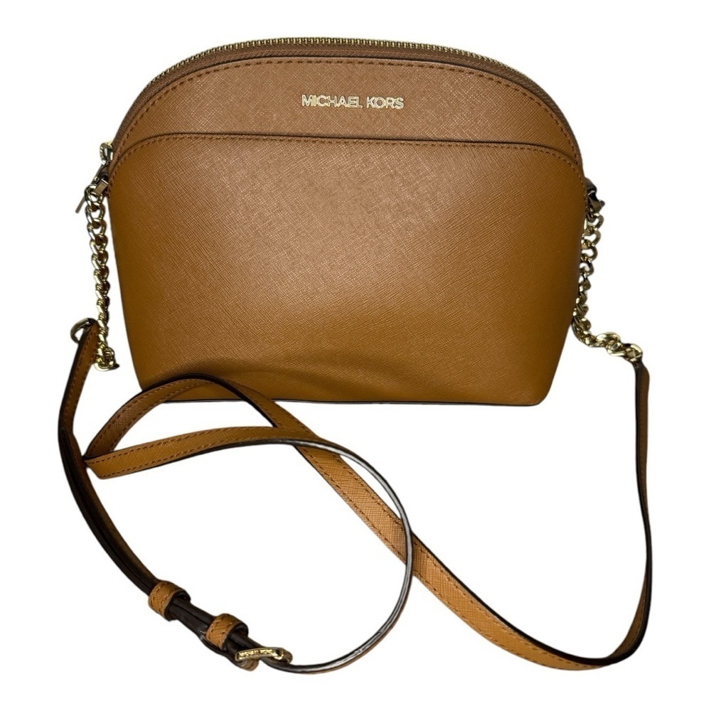 Michael Kors Jet Set Travel Tan Leather Dome Crossbody - Picture 1 of 14